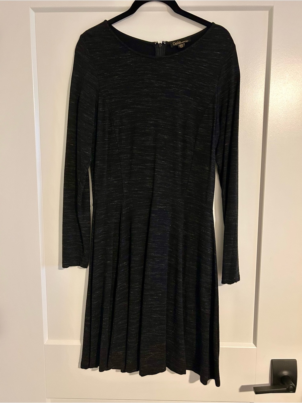 Dalia Black Heathered Long Sleeve Fit-and-Flare Dress